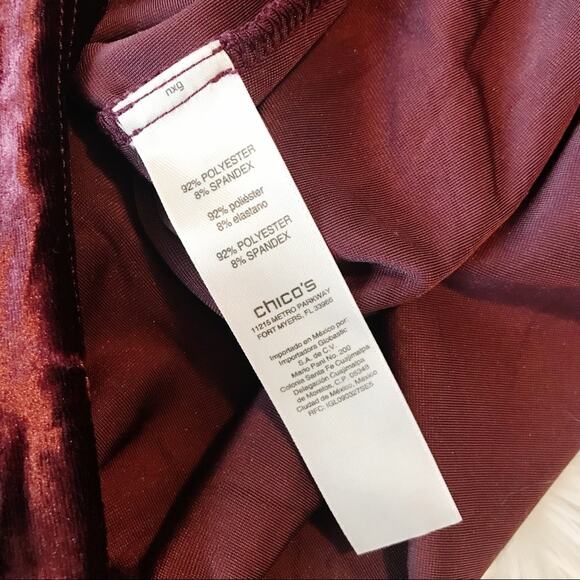 Chicos Stretchy Burgundy Crushed Velvet Velour Relaxed Short sleeve tee Top 1 M - Picture 7 of 9